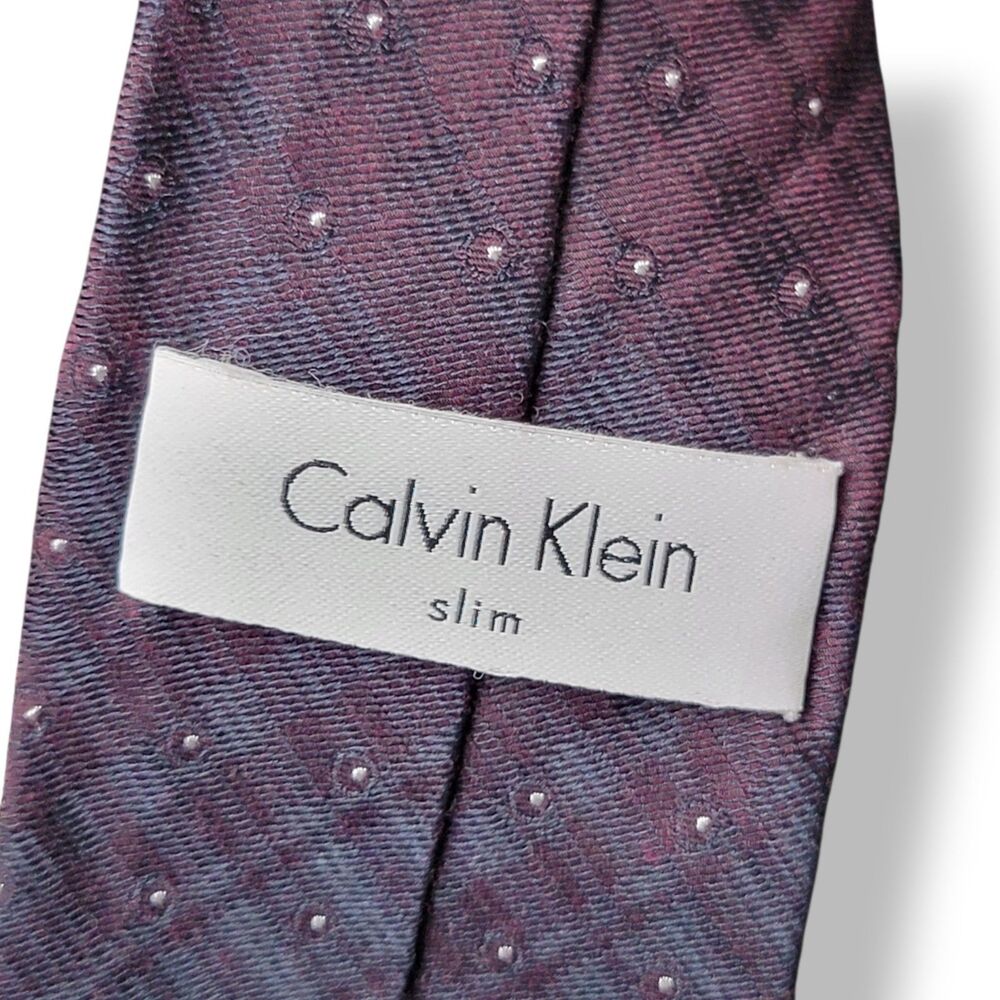 Calvin Klein Polka Dot Tie Men's Purple Necktie Standard Classic Preppy Academia - Picture 3 of 5